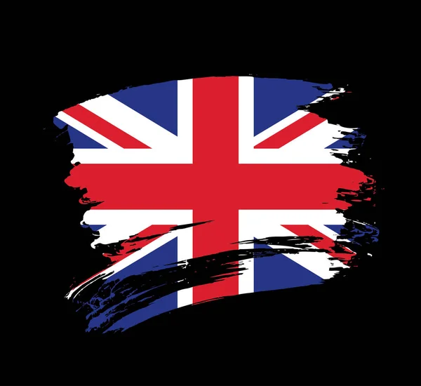 Piszkos Ecsetvonás Zászlója Nagy Britannia Egyesült Királyság Fekete Háttér — Stock Vector