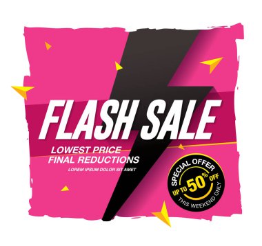 pembe flaş satış posteri, vektör illüstrasyon