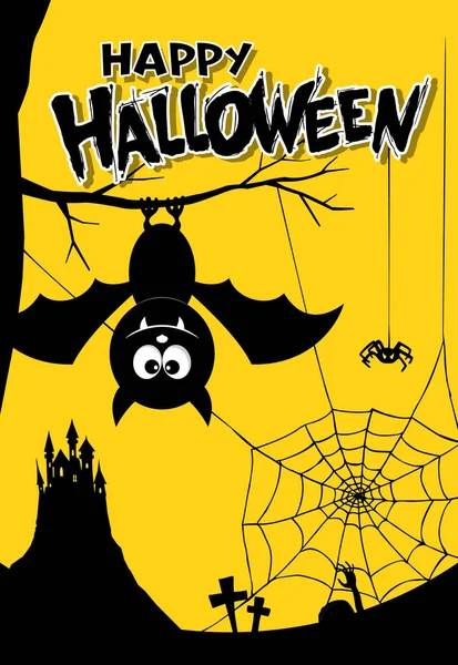 Glad Halloween Affisch Med Bat Och Spindel — Stock vektor