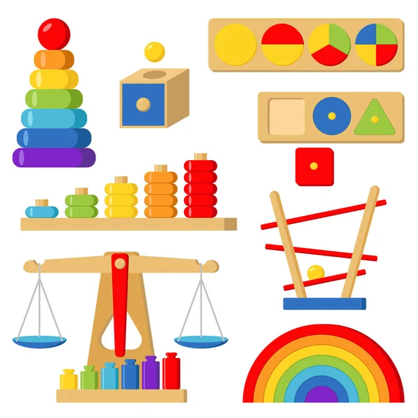 Düz Stil Çocuklar Için Montessori Oyuncakları Stok Vektörü — Stok Vektör