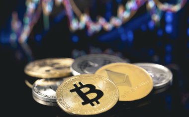 Bitcoin, ethereum, cryptocurrency grafik arka plan üzerinde
