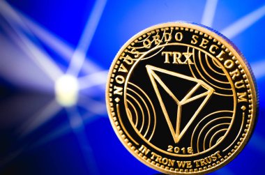 Tron sikke cryptocurrency dijital arka plan üzerinde