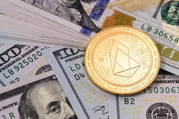 Moneta Eos Criptovaluta Con Dollari — Foto Stock