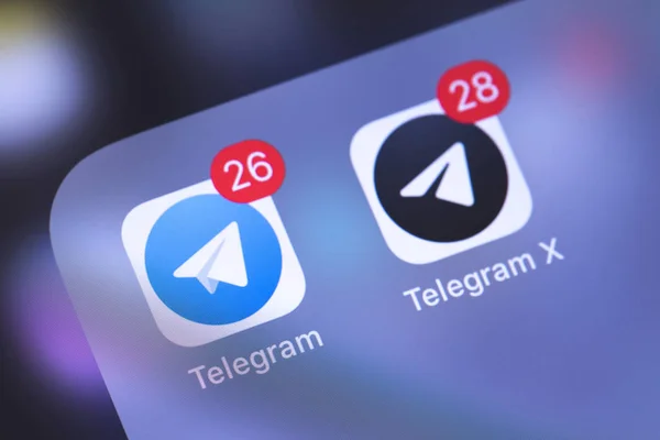 Telegram Ikony Aplikace Smartphone Obrazovky Telegram Line Sociální Sítě Moskva — Stock fotografie