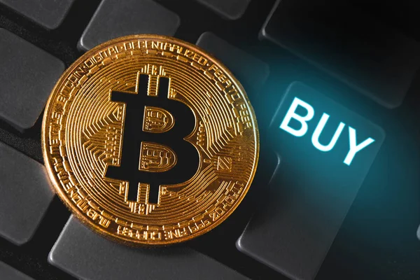 Bitcoin z przyciskiem Hold — Zdjęcie stockowe