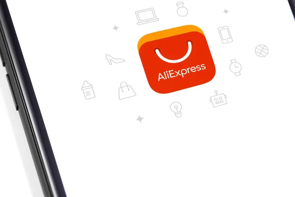 Logo de Aliexpress en el smartphone de la pantalla —  Fotos de Stock