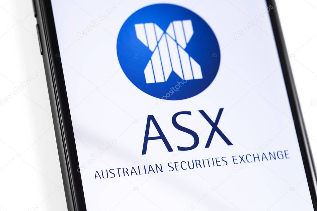 Closeup smartphone with ASX logo on the screen. ASX Australian securities exchange. Moscow, Russia - March 17, 2019