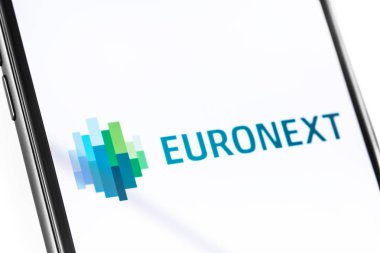 closeup smartphone with Euronext logo on the screen clipart