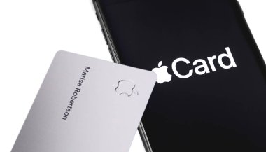 iPhone with Apple Card logo on the screen  clipart