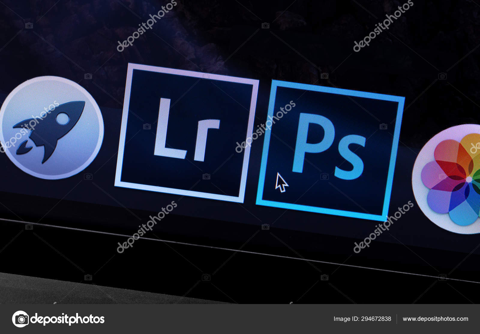 Apple Macbook With Adobe Photoshop And Lightroom Icons App