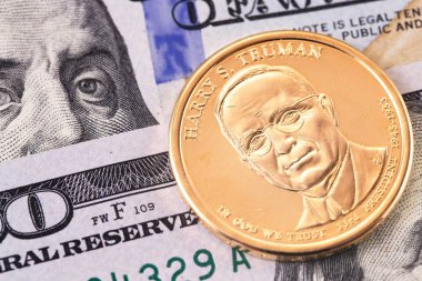 one dollar golden coin with Harry S. Truman portrait clipart