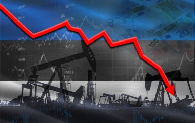 Mali grafikte Estonya bayrağı olan petrol krizi. Ekonomik tabloda Estonya bayrağı ile petrol fiyatları düştü