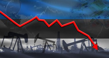 Ekonomik tabloda Estonya bayrağı, mali grafikte Estonya bayrağı olan petrol krizi ile sonbahar petrol fiyatları
