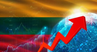 Litvanya bayrağıyla küresel mali büyüme. Ekonomik arka planda Litvanya bayrağı ile mali büyüme