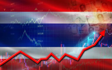 Finansal grafikte Tayland ekonomik büyümesi. Piyasa grafiğinde Tayland ve finansal büyüme