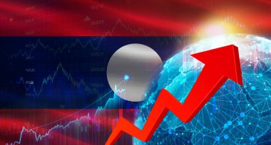 Laos bayrağı ile küresel finansal büyüme. Ekonomik arkaplanda Laos bayrağı olan mali büyüme