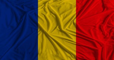 Kumaş desenli Romanya bayrağı. Romanya 'nın ulusal bayrağı kumaş desenli