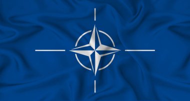 Gerçekçi NATO bayrağı dalgalanması. NATO bayrağının kumaş dokusuyla kapatılması