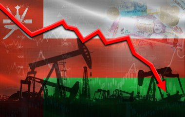 Umman bayrağıyla petrol krizi finansal grafikte. Ekonomik tabloda Umman 'ın bayrağıyla petrol fiyatları düştü.