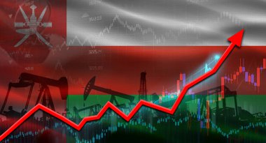 Umman bayrağıyla yağ pompaları. Umman bayrağı ve petrol endüstrisi ile petrol üretimi