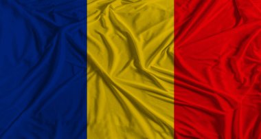 Kumaş desenli Romanya bayrağı. Romanya 'nın ulusal bayrağı kumaş desenli