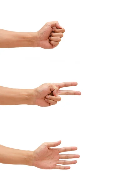 Man's hand toont een spel Rock-papier-schaar. — Stockfoto