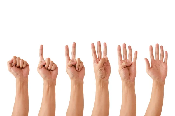 The hand of the man showing the symbol instead of the number — Stock Photo, Image