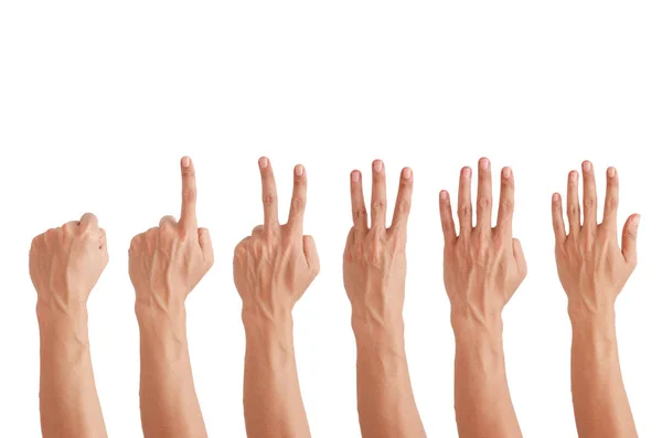 De hand van de man die het symbool toont in plaats van het getal — Stockfoto