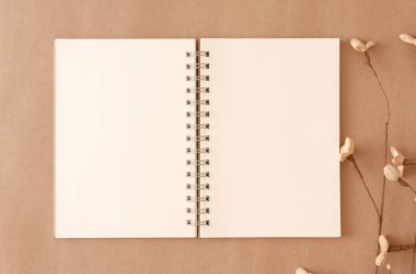 Açık bırakılmış boş bir defter ve eski bir 