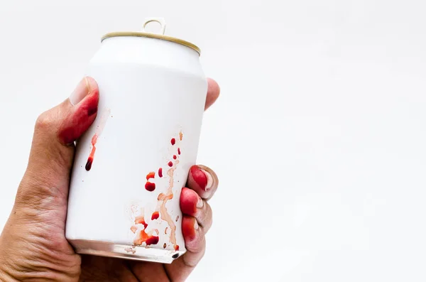Bloody hands holding canned drinks refers to accidents caused by