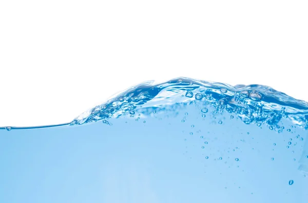 Νερό splash και επιφάνεια με φούσκα σε λευκό φόντο — Φωτογραφία Αρχείου