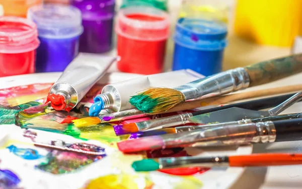 Группа Используемых Кистей Цветовая Палитра Творческий Набор Идей Творческого Вдохновения — стоковое фото