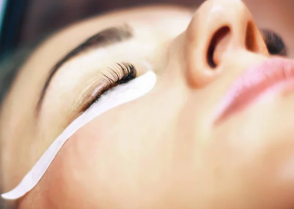 eyelash extension in the beauty salon. Eyelash extension training