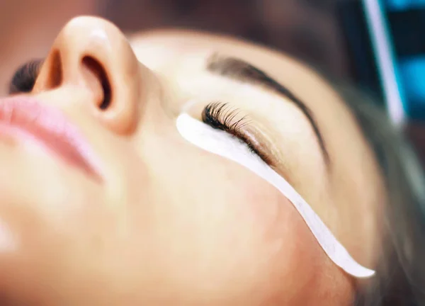 eyelash extension in the beauty salon. Eyelash extension training