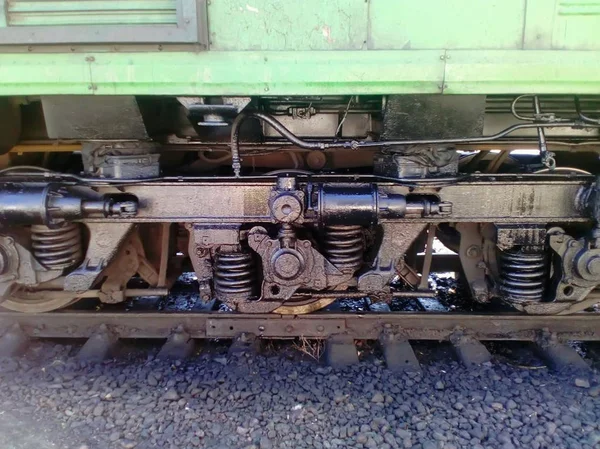 running gear of the Ukrainian diesel locomotive. The wheels of a modern locomotive,, selective focus