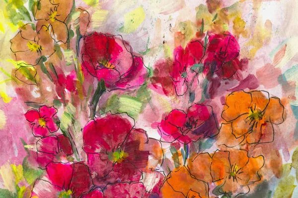 Texture Oil Painting Flowers Painting Vivid Flowers Floral Still Life — Stock Photo, Image