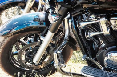 motosiklet bisiklet, ayrıntıları ayarlama. Motosiklet, metal ve krom parçalar, afiş, el ilanı, Motosiklet parça güzel arka plan