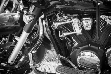 motosiklet bisiklet, ayrıntıları ayarlama. Motosiklet, metal ve krom parçalar. direksiyon simidi motosiklet ve mirrorm krom