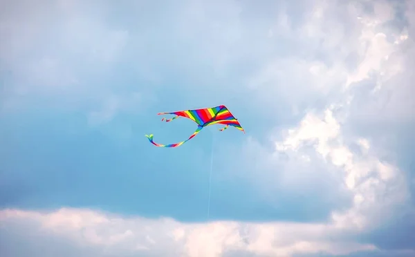 Drachenfliegen Blauen Himmel Sommerfest Selektiver Fokus — Stockfoto