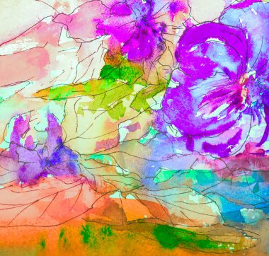 Suluboya, izlenimcilik tarzı, dokulu boyama, çiçek natürmort resim, boyama çiçek deseni, çizim ile boyama renkle boyalı