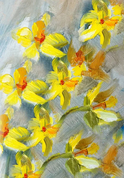 인상파 스타일 텍스처 페인팅 정물화 이미지 캔버스 아티스트 Narcissuses — 스톡 사진