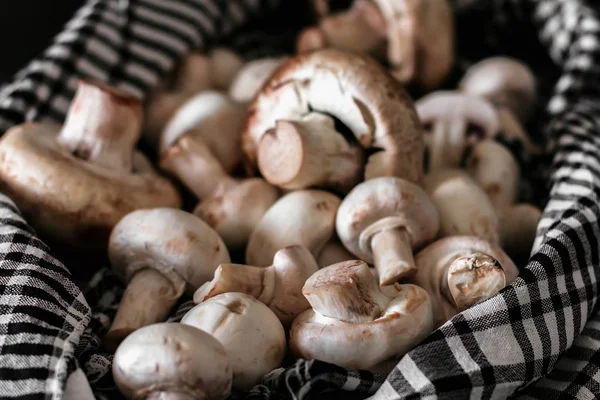 Fresh champignon mushrooms group on the table. Fresh vegetables — Stock Image Fresh champignon mushrooms group on the table. Fresh vegetables Royalty Free Stock Images