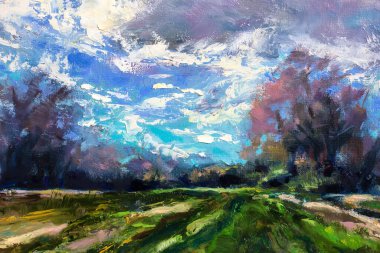 Doğa yağlı boya tablosu. Yağlı boya. resim izlenimciliği. Yapısal arka plan. resimleme