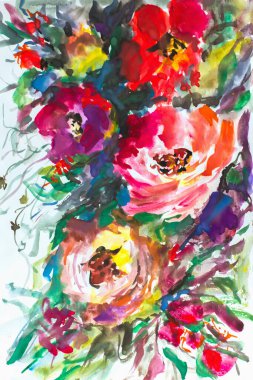 Soyut çiçek deseni. Suluboya. Resim empresyonizmi. desen boyası. Soyut çiçekler. Görüntü