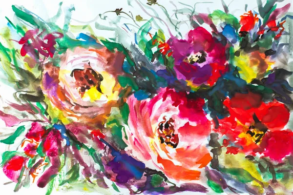 Soyut Çiçek Deseni Suluboya Resim Empresyonizmi Desen Boyası Soyut Çiçekler — Stok fotoğraf