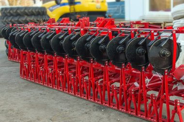 Agricultural machinery seeder, fan, cultivator for combine harvester. combine nozzle. Trailed agricultural machinery assembly plant. clipart