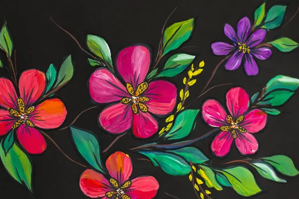Flowers Illustration On A Black Background Oil Painting Impressionism Style Flower Painting Canvas Artist Acrylic Poster Stock Photo 219268714
