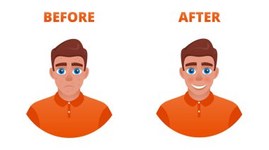 Akne tedavisi sonucu. Sivilce ile üzgün bir adam olmadan mutlu olur.