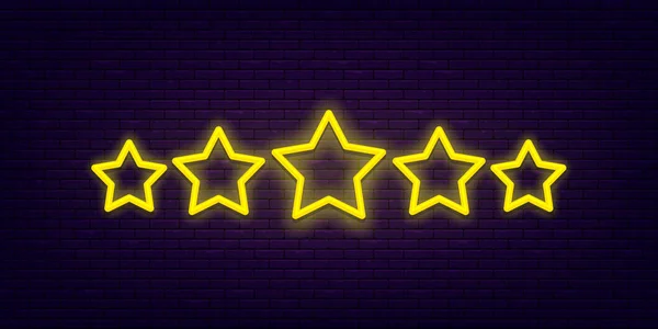 Five star rating neon — Stock Vector