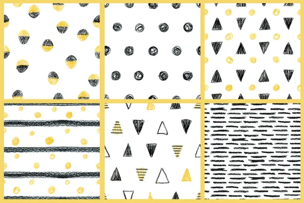 Abstract scandinavian patterns set. Pencils drawn background.